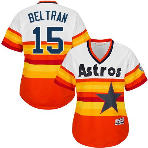 Astros #15 Carlos Beltran White Orange Alternate Cooperstown Women's Stitched MLB Jersey