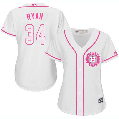 Astros #34 Nolan Ryan White Pink Fashion Women's Stitched MLB Jersey