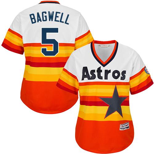 Astros #5 Jeff Bagwell White Orange Alternate Cooperstown Women's Stitched MLB Jersey
