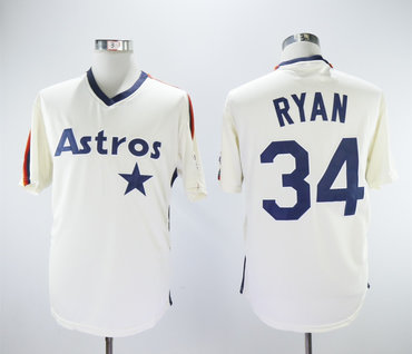 Astros 34 Nolan Ryan Cream Cooperstown Collection Jersey