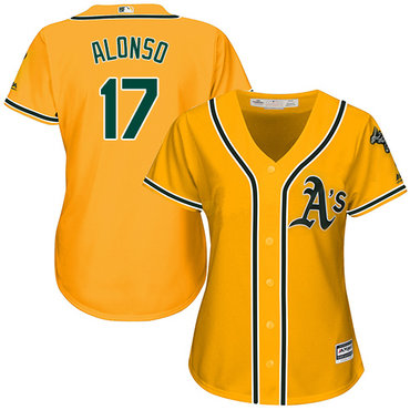 Athletics #17 Yonder Alonso Gold Alternate Women's Stitched MLB Jersey