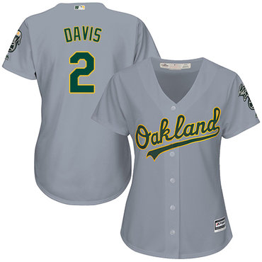 Athletics #2 Khris Davis Grey Road Women's Stitched Baseball Jersey