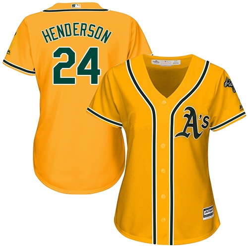Athletics #24 Rickey Henderson Gold Alternate Women's Stitched MLB Jersey Athletics #24 Rickey Henderson Gold Alternate Women's Stitched MLB Jersey
