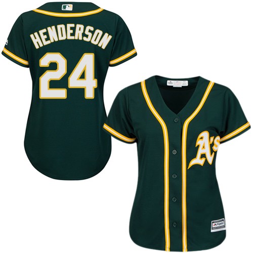 Athletics #24 Rickey Henderson Green Alternate Women's Stitched MLB Jersey Athletics #24 Rickey Henderson Green Alternate Women's Stitched MLB Jersey