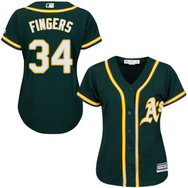 Athletics #34 Rollie Fingers Green Alternate Women's Stitched MLB Jersey Athletics #34 Rollie Fingers Green Alternate Women's Stitched MLB Jersey