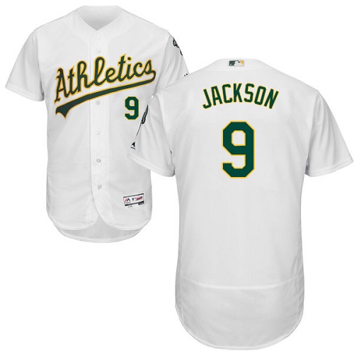 Athletics #9 Reggie Jackson White Flexbase Authentic Collection Stitched MLB Jersey Athletics #9 Reggie Jackson White Flexbase Authentic Collection Stitched MLB Jersey