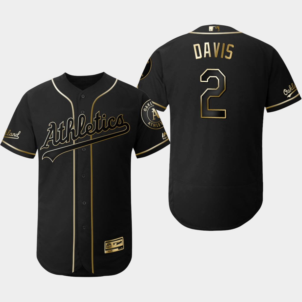 Athletics 2 Khris Davis Black Gold Flexbase Jersey