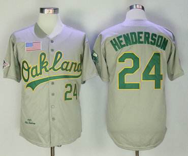 Athletics 24 Rickey Henderson Gray 1989 Throwback Jersey