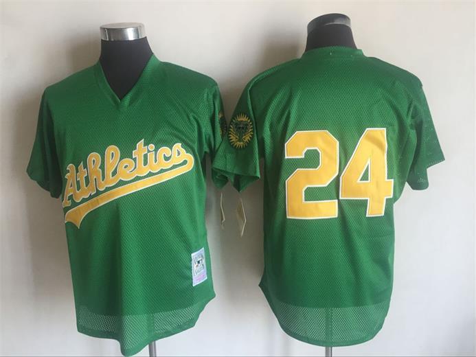 Athletics 24 Rickey Henderson Green 1998 Cooperstown Collection Batting Practice Jersey