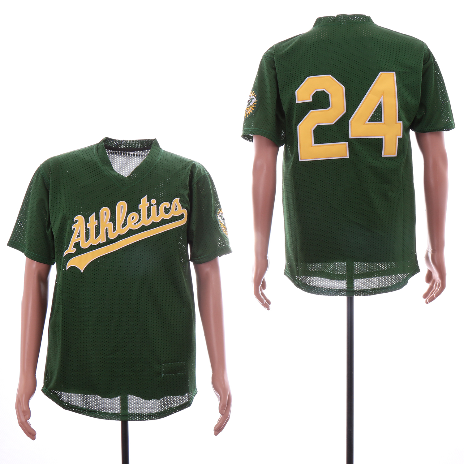 Athletics 24 Rickey Henderson Green BP Mesh Jersey