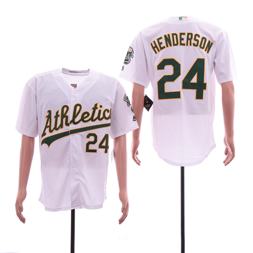 Athletics 24 Rickey Henderson White Cool Base Jersey