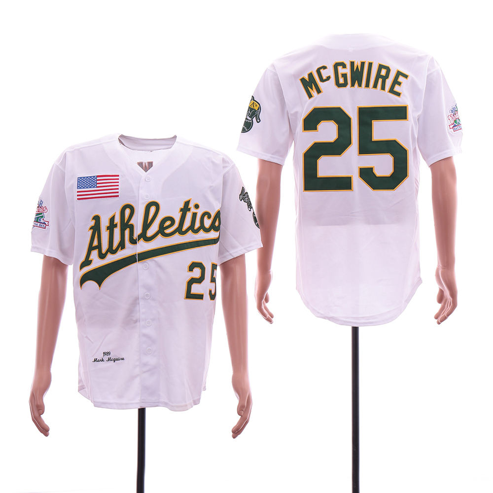 Athletics 25 Mark McGwire White 1989 World Series Cool Base Jersey