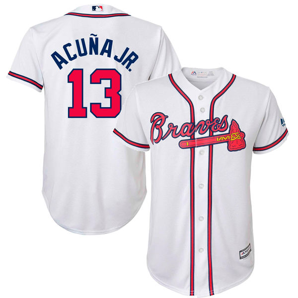 Atlanta Braves #13 Ronald Acuna Jr White Cool base Jersey