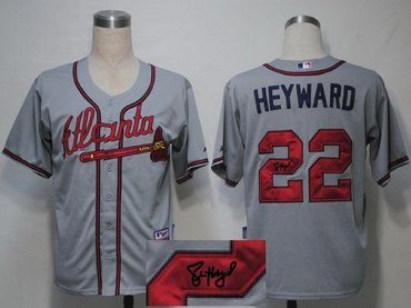 Atlanta Braves #22 Jason Heyward Grey Cool Base Autographed Stitched Baseball Jersey