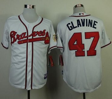 Atlanta Braves #47 Tom Glavine White W75th Anniversary Commemorative Patch Stitched Baseball Jersey