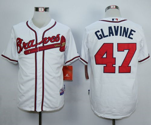Atlanta Braves #47 Tom Glavine White w 75th Anniversary Commemorative Patch Stitched Baseball Jersey