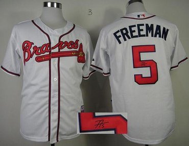 Atlanta Braves #5 Freddie Freeman White Cool Base Autographed Stitched Baseball Jersey