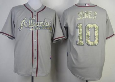 Atlanta Braves 10 Chipper Jones 2013 USMC Grey Cool Base MLB Jersey Camo Number