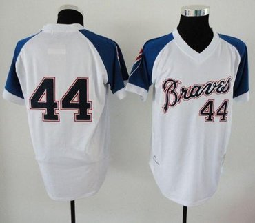 Atlanta Braves Mitchell And Ness 1974 Braves #44 Hank Aaron White Throwback Baseball Jersey