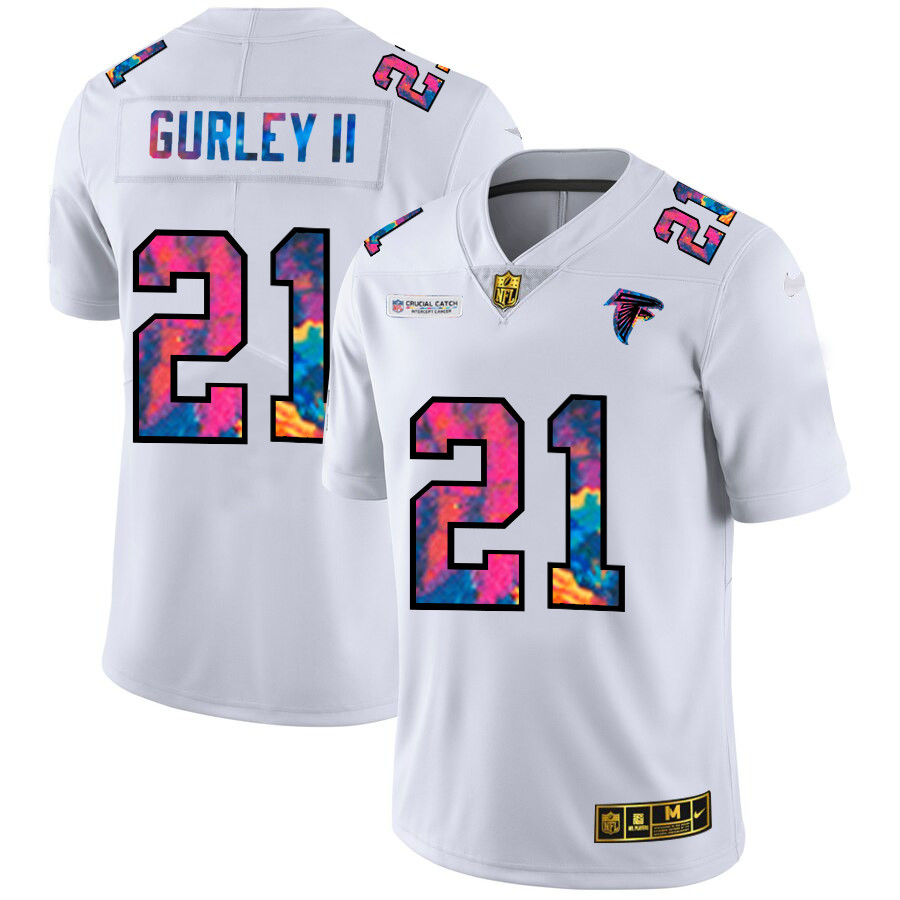 Atlanta Falcons #21 Todd Gurley II Men's White Nike Multi-Color 2020 NFL Crucial Catch Limited NFL Jersey Atlanta Falcons #21 Todd Gurley II Men's White Nike Multi-Color 2020 NFL Crucial Catch Limited NFL Jersey