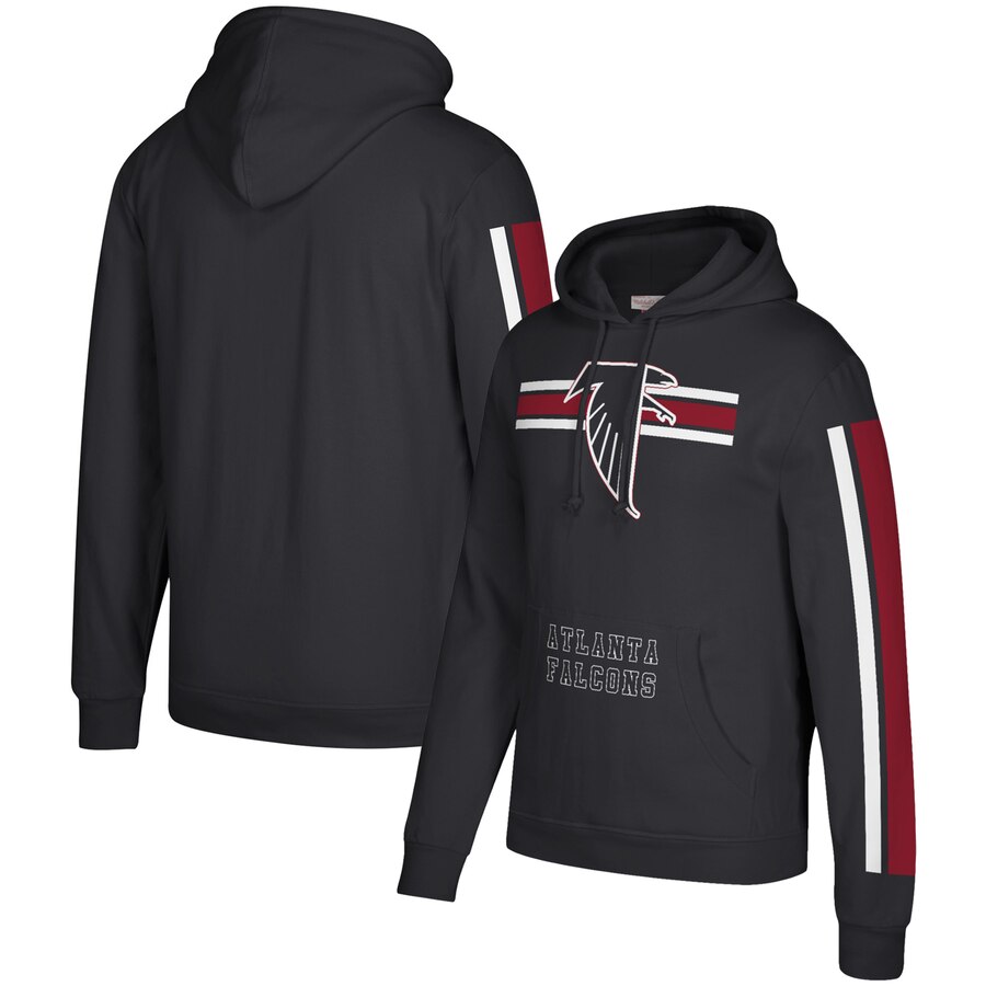 Atlanta Falcons Mitchell & Ness Three Stripe Pullover Hoodie Black Atlanta Falcons Mitchell & Ness Three Stripe Pullover Hoodie Black