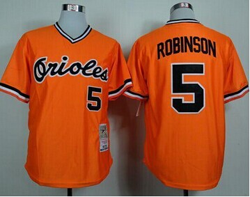 Baltimore Orioles #5 Brooks Robinson Mitchell and Ness 1975 Orange Throwback Stitched Baseball Jersey
