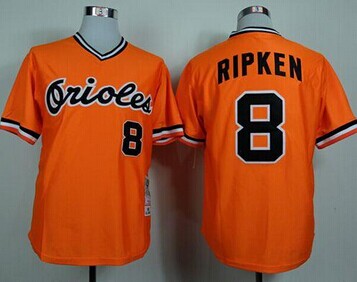 Baltimore Orioles #8 Cal Ripken Mitchell and Ness 1982 Orange Throwback Stitched Baseball Jersey
