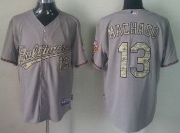 Baltimore Orioles 13 Manny Machado Grey Cool Base MLB Jerseys Camo Number