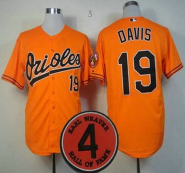 Baltimore Orioles 19 Chris Davis Orange Earl Weaver 4 Hall of Fame Patch Cool Base MLB Jerseys