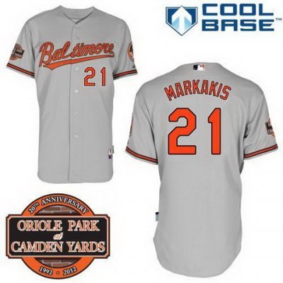 Baltimore Orioles 21# Nick Markakis Grey Cool Base MLB Jersey W 20th Anniversary Patch 