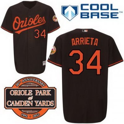 Baltimore Orioles 34# Jake Arrieta Black Cool Base MLB Jersey W 20th Anniversary Patch 