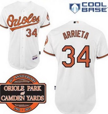 Baltimore Orioles 34# Jake Arrieta White Cool Base MLB Jersey W 20th Anniversary Patch 