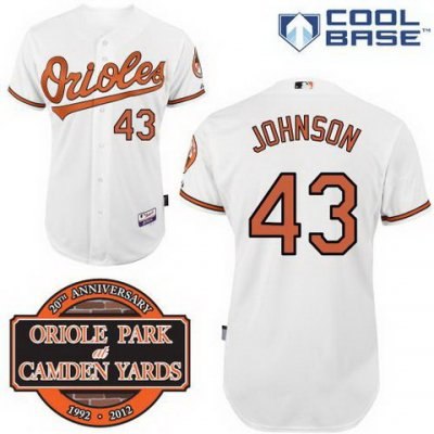 Baltimore Orioles 43# Jim Johnson White Cool Base MLB Jersey W 20th Anniversary Patch 