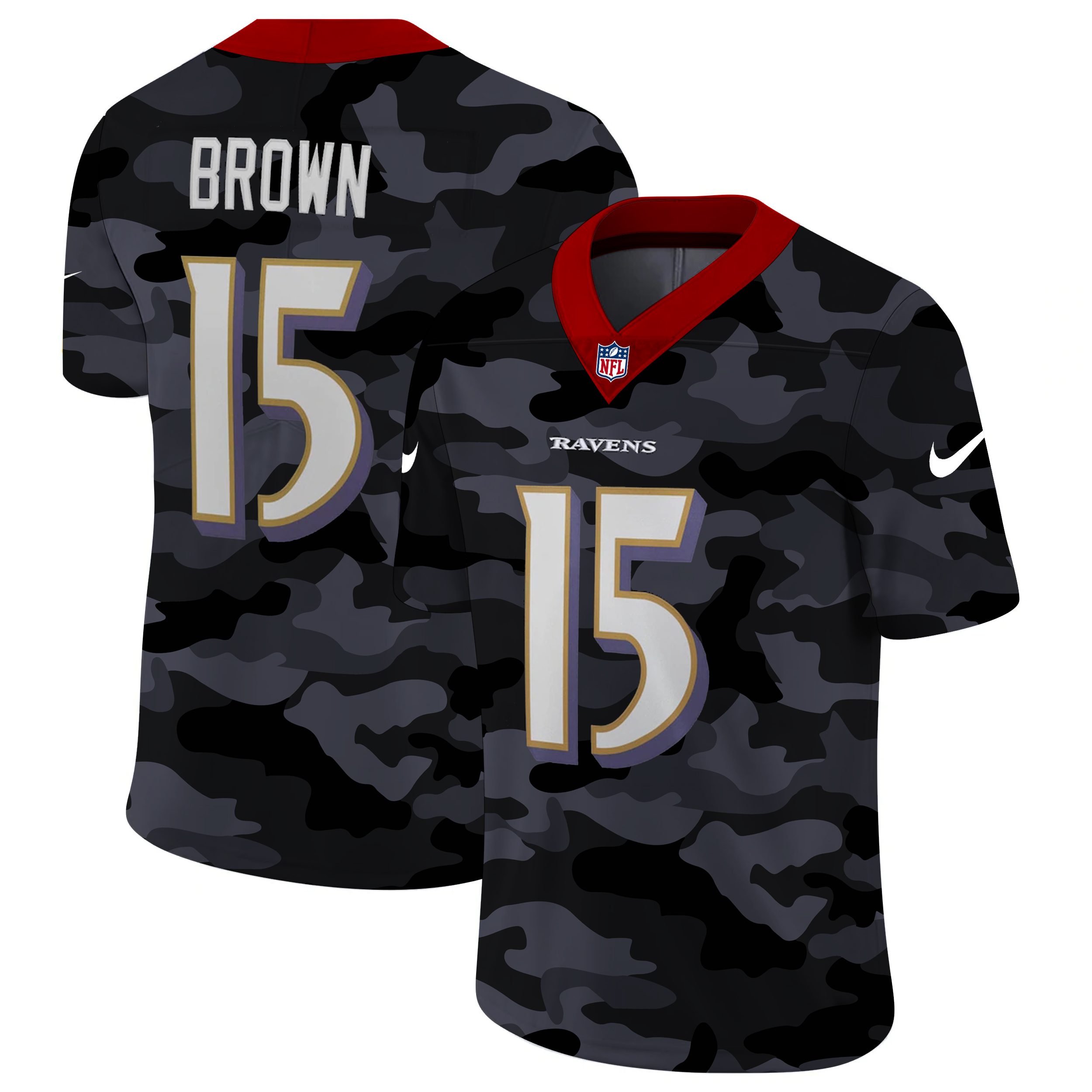 Baltimore Ravens #15 Marquise Brown Men's Nike 2020 Black CAMO Vapor Untouchable Limited Stitched NFL Jersey Baltimore Ravens #15 Marquise Brown Men's Nike 2020 Black CAMO Vapor Untouchable Limited Stitched NFL Jersey