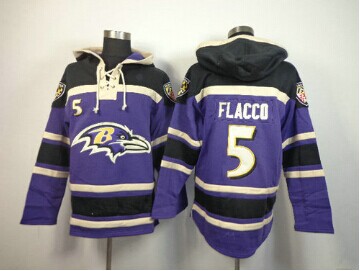 Baltimore Ravens #5 Joe Flacco Purple Sawyer Hooded Sweatshirt Stitched Jersey Baltimore Ravens #5 Joe Flacco Purple Sawyer Hooded Sweatshirt Stitched Jersey