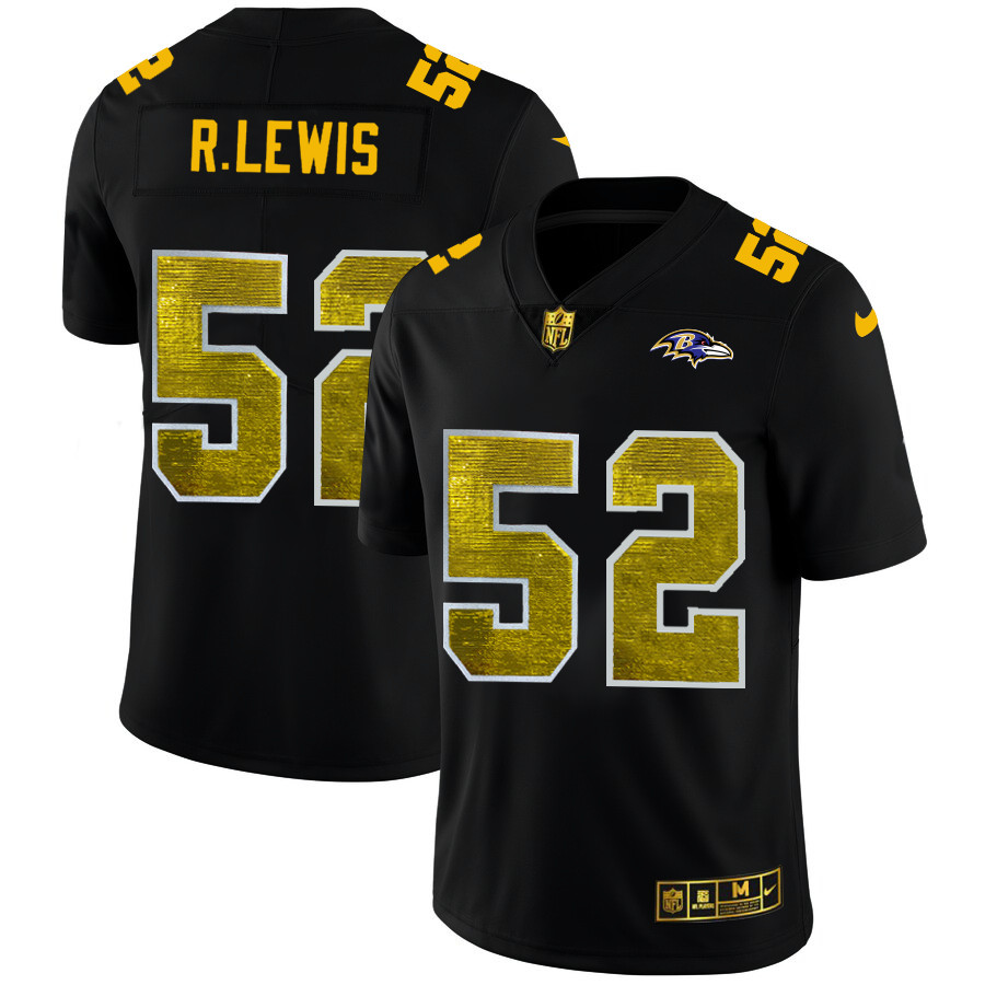 Baltimore Ravens #52 Ray Lewis Men's Black Nike Golden Sequin Vapor Limited NFL Jersey Baltimore Ravens #52 Ray Lewis Men's Black Nike Golden Sequin Vapor Limited NFL Jersey