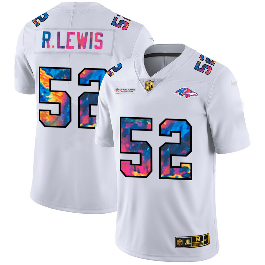 Baltimore Ravens #52 Ray Lewis Men's White Nike Multi-Color 2020 NFL Crucial Catch Limited NFL Jersey Baltimore Ravens #52 Ray Lewis Men's White Nike Multi-Color 2020 NFL Crucial Catch Limited NFL Jersey