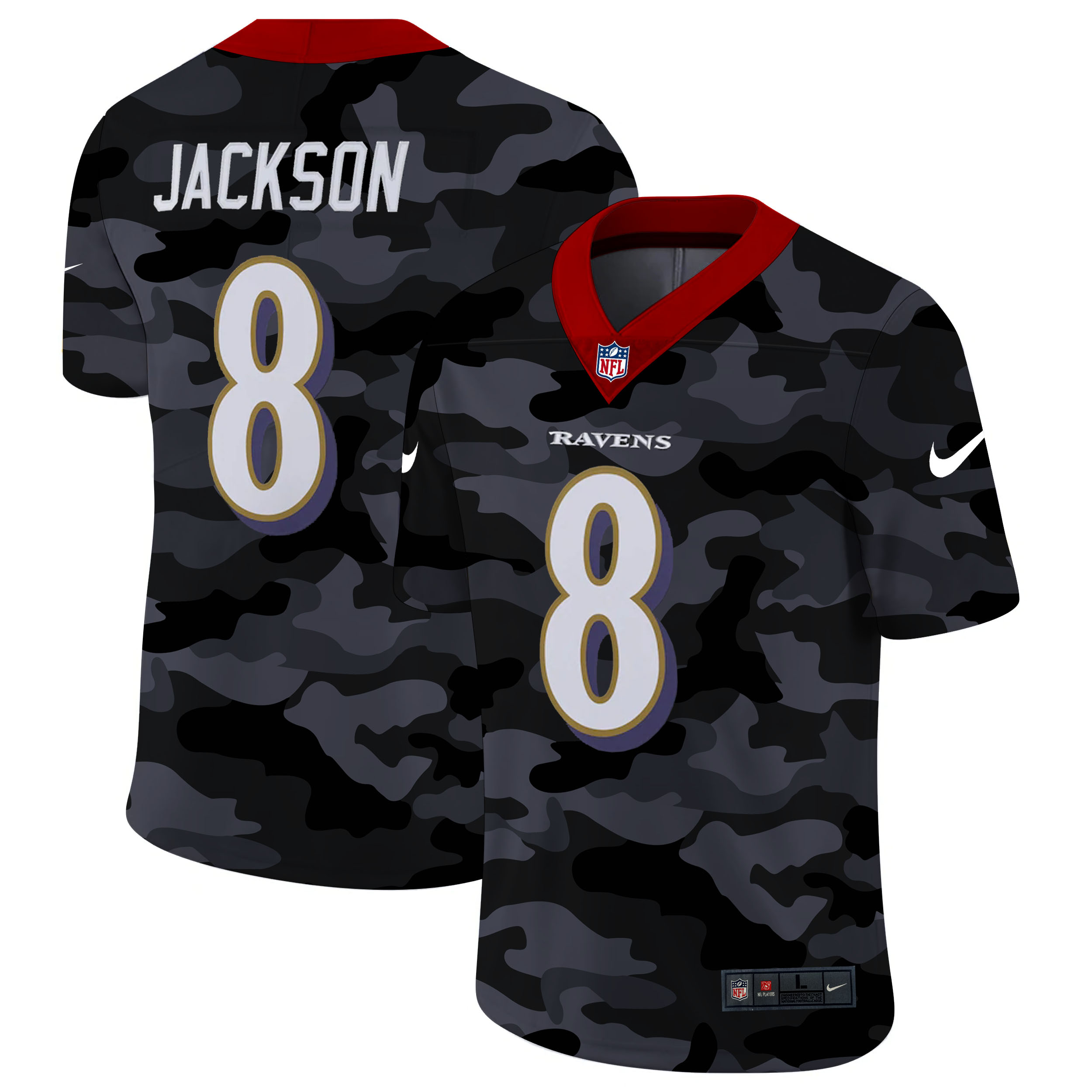 Baltimore Ravens #8 Lamar Jackson Men's Nike 2020 Black CAMO Vapor Untouchable Limited Stitched NFL Jersey Baltimore Ravens #8 Lamar Jackson Men's Nike 2020 Black CAMO Vapor Untouchable Limited Stitched NFL Jersey