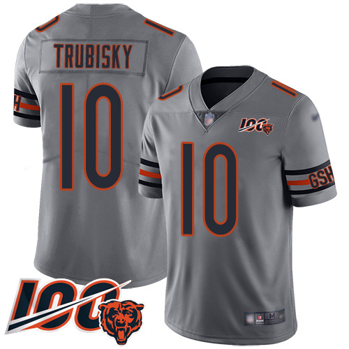 Bears #10 Mitchell Trubisky Silver Men's Stitched Football Limited Inverted Legend 100th Season Jersey Bears #10 Mitchell Trubisky Silver Men's Stitched Football Limited Inverted Legend 100th Season Jersey