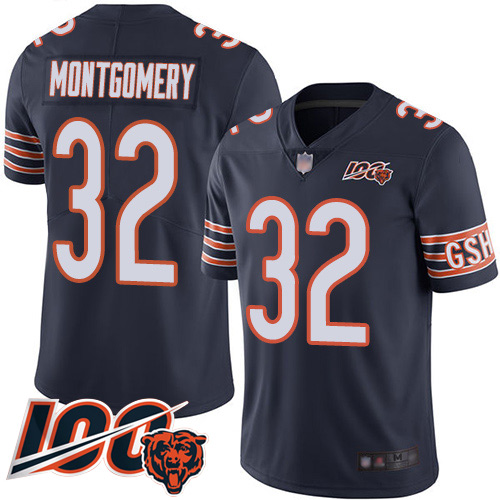 Bears #32 David Montgomery Navy Blue Team Color Men's Stitched Football 100th Season Vapor Limited Jersey Bears #32 David Montgomery Navy Blue Team Color Men's Stitched Football 100th Season Vapor Limited Jersey