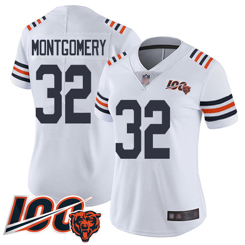Bears #32 David Montgomery White Alternate Women's Stitched Football Vapor Untouchable Limited 100th Season Jersey Bears #32 David Montgomery White Alternate Women's Stitched Football Vapor Untouchable Limited 100th Season Jersey