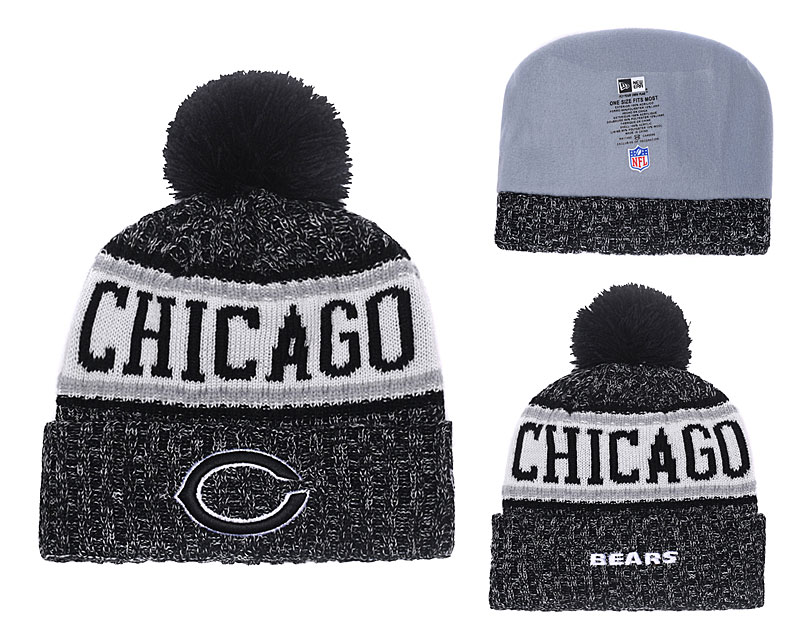 Bears 2018 NFL Sideline Navy Pom Knit Hat YD