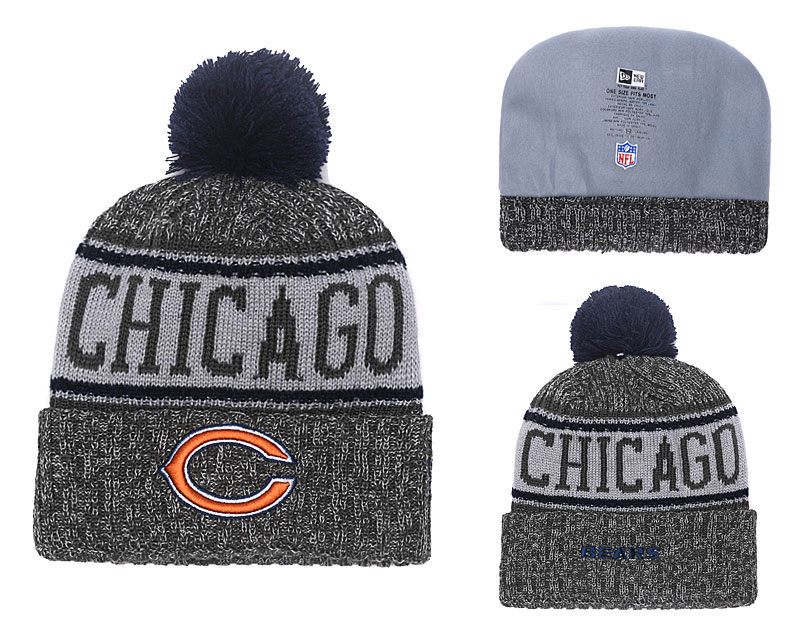 Bears Graphite 2018 NFL Sideline Pom Knit Hat YD