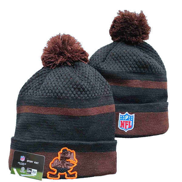 Bears Team Logo Black And Browns Pom Cuffed Knit Hat YD