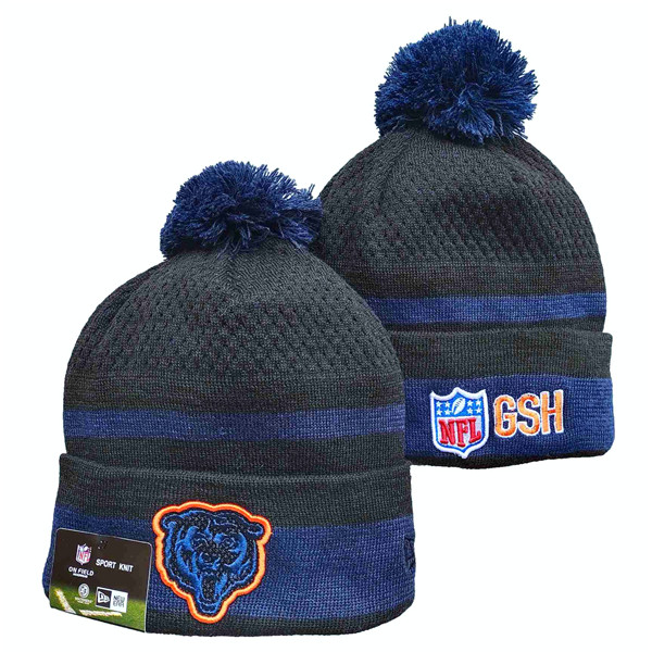 Bears Team Logo Black And Navy Pom Cuffed Knit Hat YD