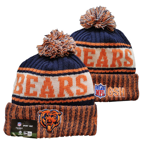 Bears Team Logo Navy Orange Pom Cuffed Knit Hat YD