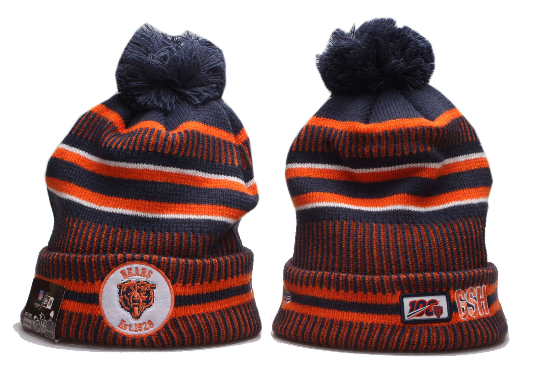 Bears Team Logo Orange 100th Season Pom Knit Hat YD