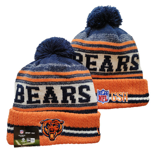 Bears Team Logo Orange And Navy Pom Cuffed Knit Hat YD