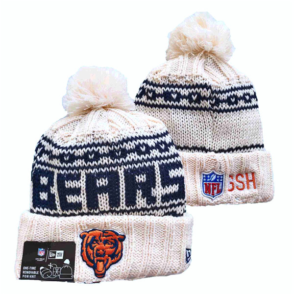 Bears Team Logo Pom Cuffed White Knit Hat  YD