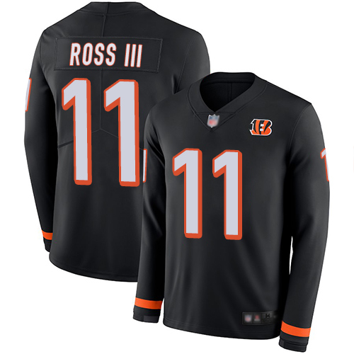 Bengals #11 John Ross III Black Team Color Men's Stitched Football Limited Therma Long Sleeve Jersey Bengals #11 John Ross III Black Team Color Men's Stitched Football Limited Therma Long Sleeve Jersey